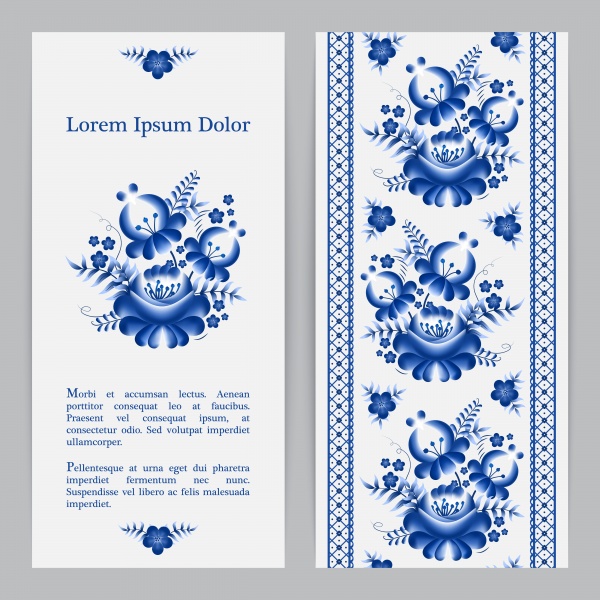 Classic russian gzhel ornament and vector floral elements ((eps (14 files)