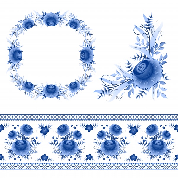 Classic russian gzhel vector ornament motif 4 ((eps (24 files)