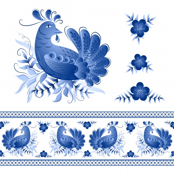 Classic russian gzhel vector ornament motif ((eps (18 files)