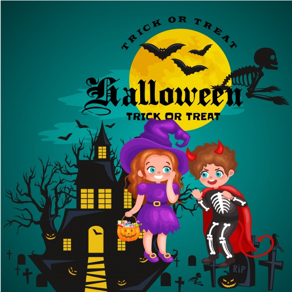 Cute colorful Halloween kids in costume for party set ((eps (24 files)
