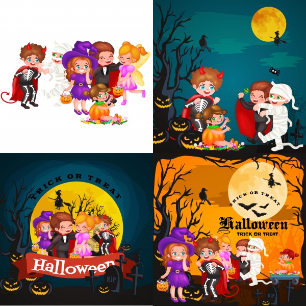 Cute colorful Halloween kids in costume for party set ((eps - 2 (26 files)