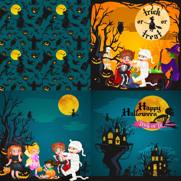 Cute colorful Halloween kids in costume for party set ((eps - 2 (26 files)
