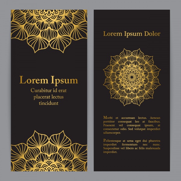 Gold and black vector invitation template, flyer template set with flower mandala in gold color ((eps - 2 (18 files)