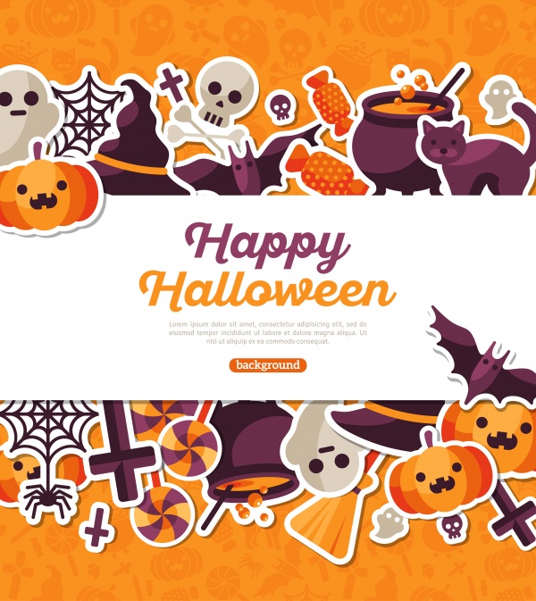 Halloween Postcard with Ghost Cute Character ((eps - 2 (26 files)