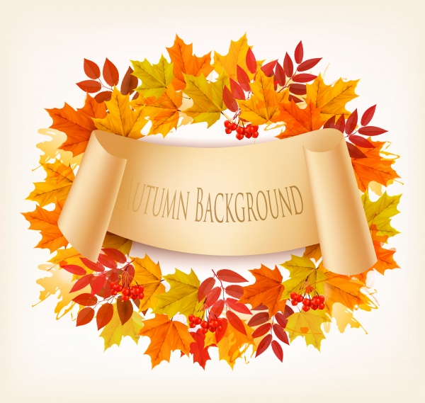 Nature autumn vector background with colorful leaves ((eps (14 files)