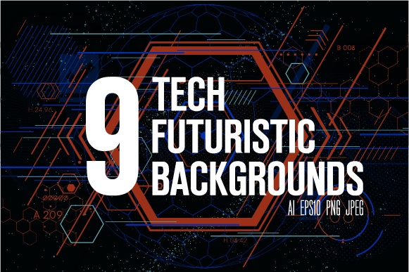 9 Tech futuristic backgrounds ((png ((ai (21 files)