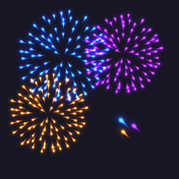 Abstract colorful fireworks explosion on dark vector background ((eps (38 files)