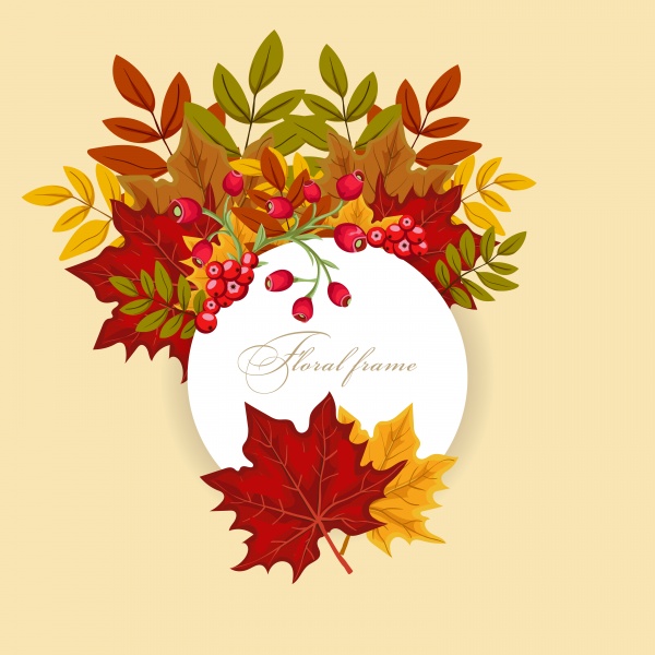 Autumn banner with leaves and berries, vector colorful background for greeting card ((eps (18 files)