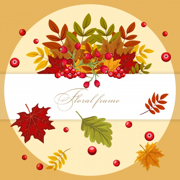 Autumn banner with leaves and berries, vector colorful background for greeting card ((eps (18 files)