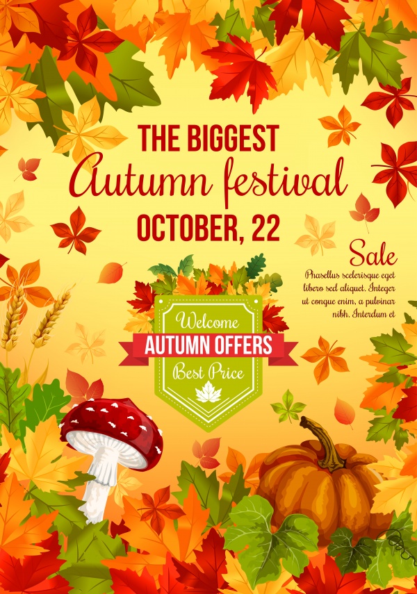 Autumn sale vector banner with fall harvest vegetable, fruit and leaf frame ((eps (24 files)