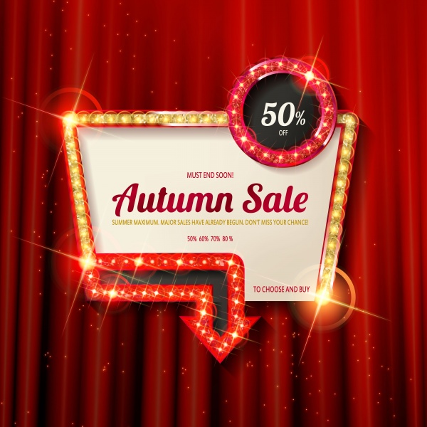 Autumn vector banner discounts, golden vintage frame on the background of the curtain ((eps (18 files)