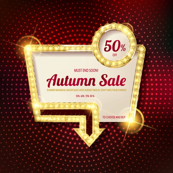 Autumn vector banner discounts, golden vintage frame on the background of the curtain ((eps (18 files)