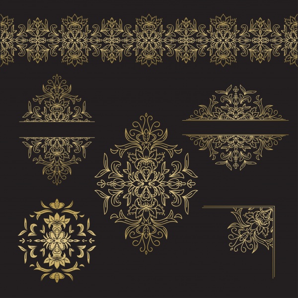Background templates with crochet lace, gold damask ornament, mandala background ((eps (30 files)