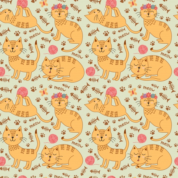 Cute cats seamless patterns ((eps ((png ((ai (20 files)