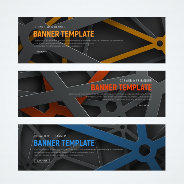 Design of horizontal web banners with intersecting geometric shapes in the air on the background ((eps (18 files)