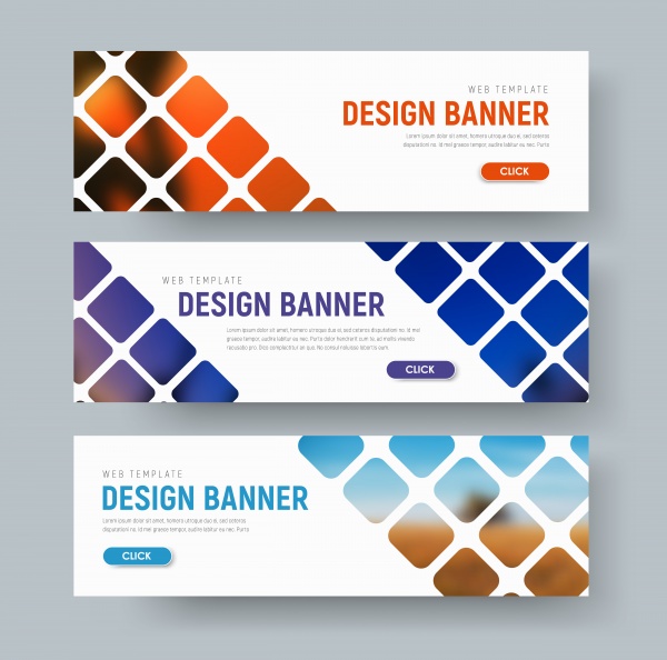 Design of horizontal web banners with intersecting geometric shapes in the air on the background ((eps (18 files)