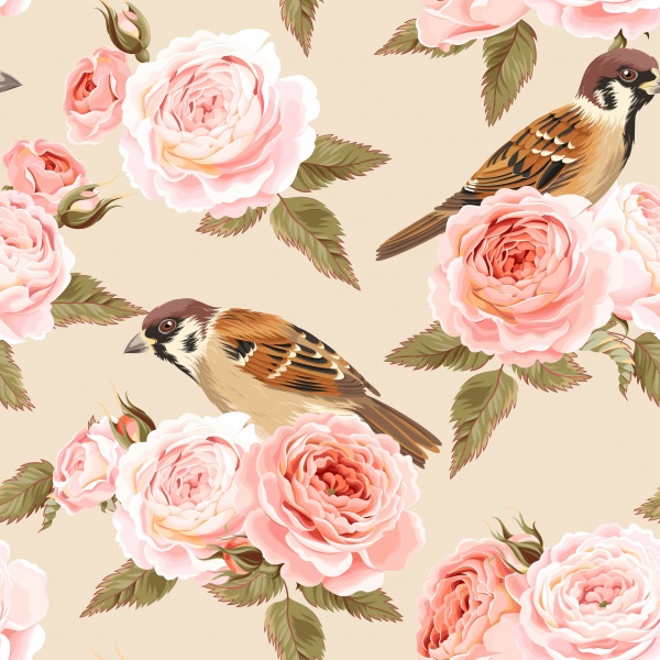 English roses and birds seamless ((eps (50 files)