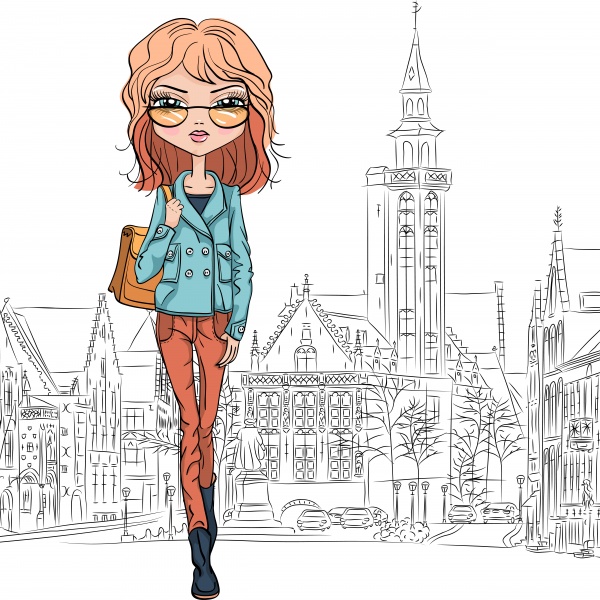 Fashionable hipster girl tourist ((eps (17 files)