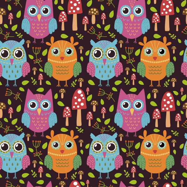 Funny Owls 4 seamless patterns ((eps ((png ((ai (16 files)