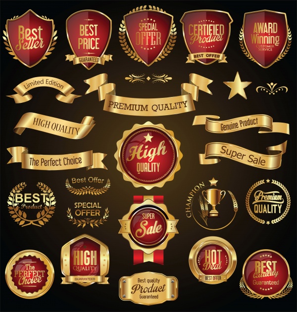 Golden retro sale badges and vector labels collection ((ai (38 files)