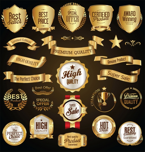 Golden retro sale badges and vector labels collection ((ai (38 files)