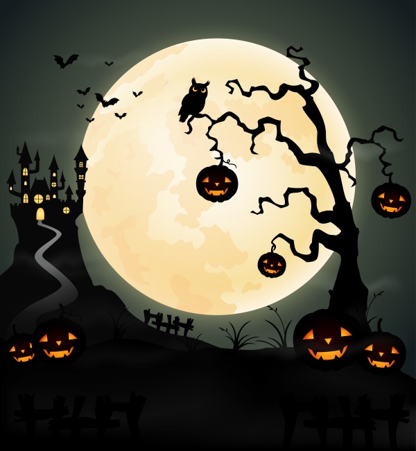 Halloween night background with the castle ((eps (32 files)