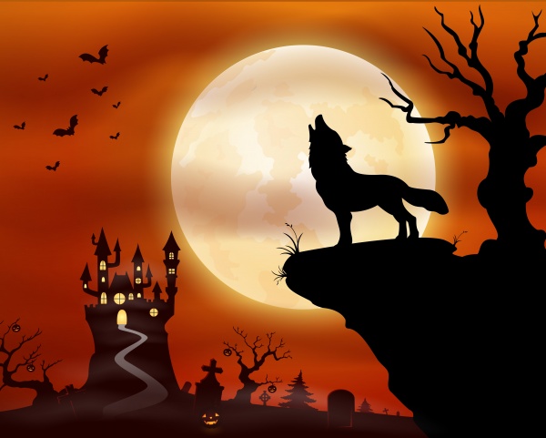 Halloween night background with the castle ((eps (32 files)