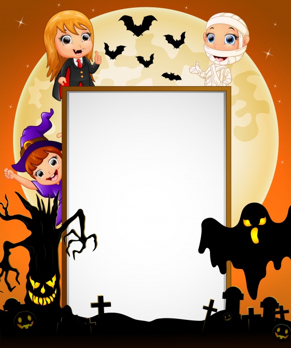 Halloween sign with little girl witch and little boy ((eps (26 files)