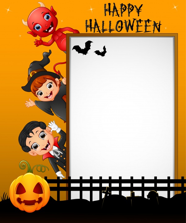 Halloween sign with little girl witch and little boy ((eps (26 files)