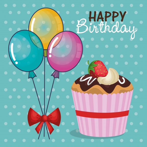 Happy birthday invitation with sweet cake (50 files) » Векторные