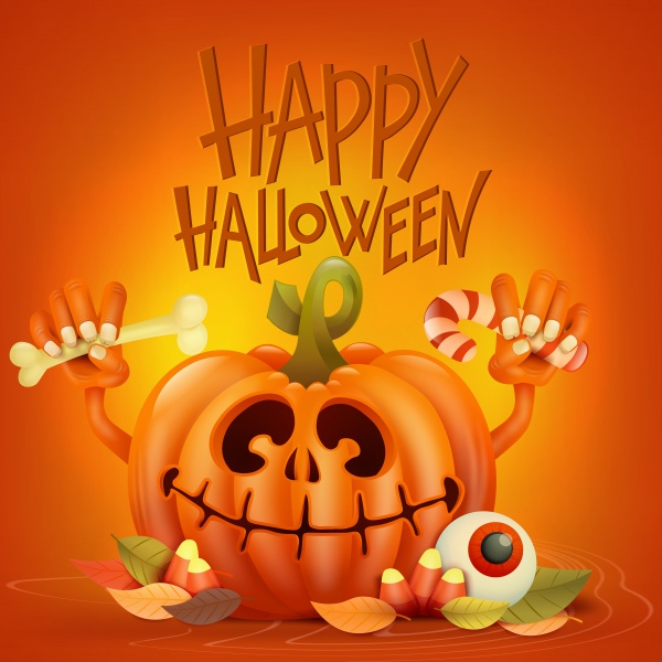 Happy Halloween concept card with pumpkin holding ((eps (44 files)