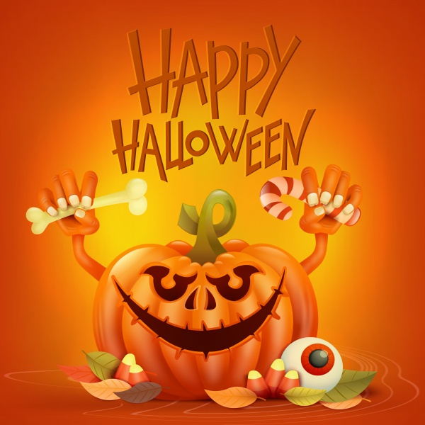 Happy Halloween concept card with pumpkin holding ((eps (44 files)