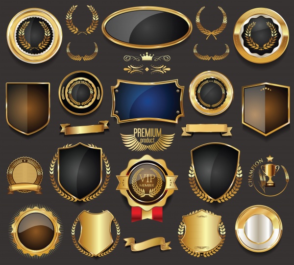 Luxury retro badges gold and silver vector collection ((eps (30 files)