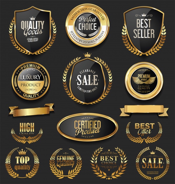 Luxury retro badges gold and silver vector collection ((eps (30 files)