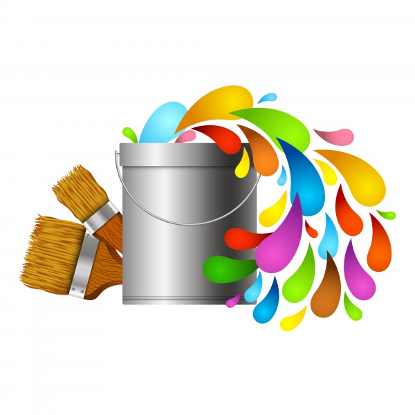 Painting houses vector illustration, brush and a bucket, roller in hand for painting ((eps (32 files)