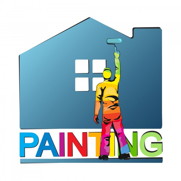 Painting houses vector illustration, brush and a bucket, roller in hand for painting ((eps (32 files)
