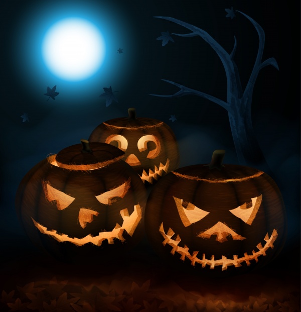 Set of scary Halloween pumpkins for party invitations ((eps (36 files)
