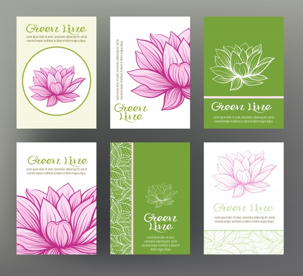 Set of vector cards with traditional Japanese flowers ((eps (18 files)