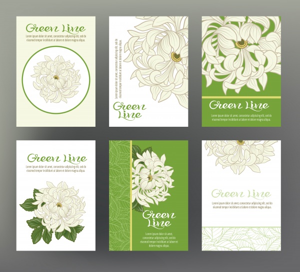 Set of vector cards with traditional Japanese flowers ((eps (18 files)
