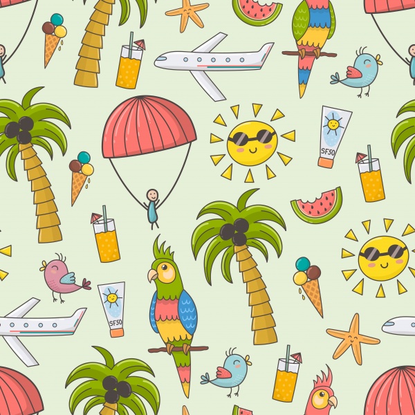 Summer Time. Pattern and clipart ((eps ((ai ((png (26 files)