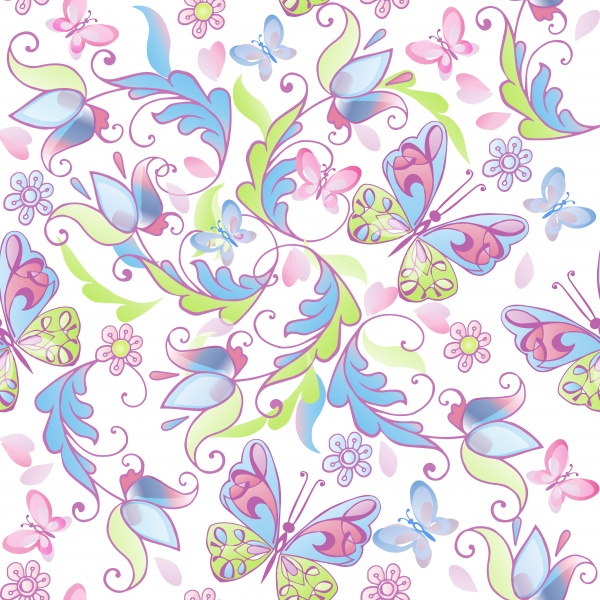 Vector floral seamless pattern ornament with butterflies ((eps (28 files)