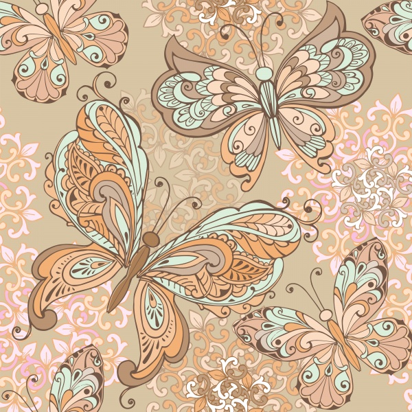 Vector floral seamless pattern ornament with butterflies ((eps (28 files)