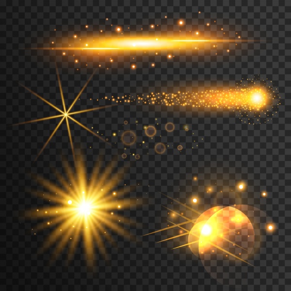 Vector set of transparent golden light effect, shiny sparkles confetti background ((eps (24 files)
