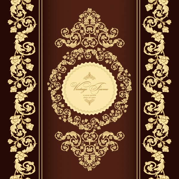 Vintage vector luxury greeting card, ornate gold border ((eps (24 files)