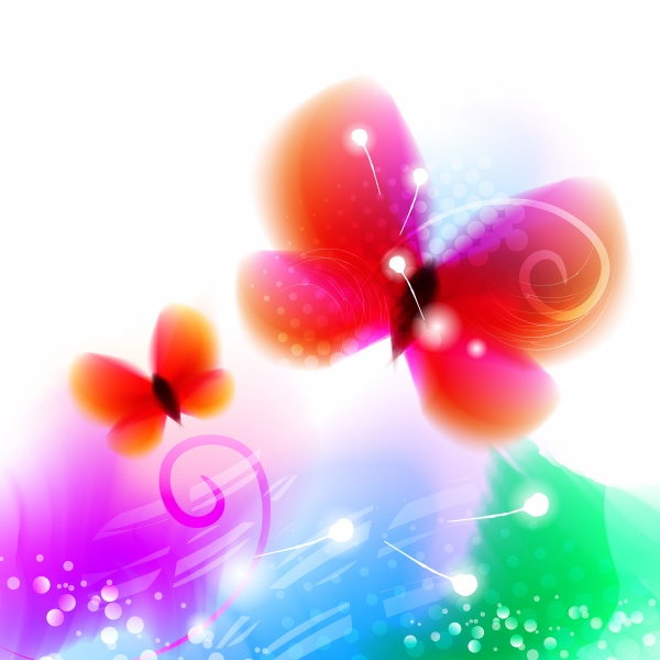 Watercolor vector romantic butterfly and blooming flowers ((eps (32 files)