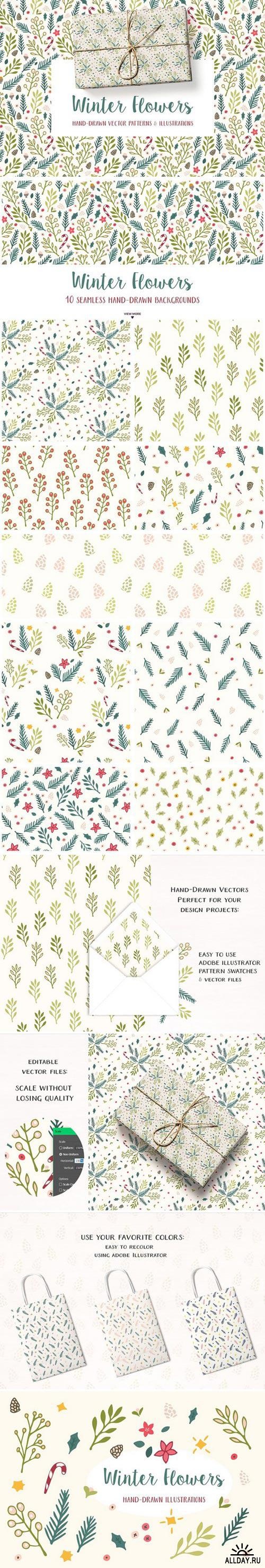 Winter Flowers Christmas Patterns ((eps ((png (60 files)