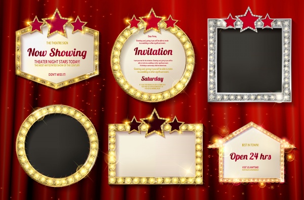 Big set of vector retro frames with glowing lamps, banners with shining lights ((eps (28 files)