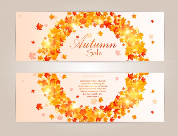 Collection of autumn sale and vector flyer template with lettering, bright fall leaves ((eps (20 files)