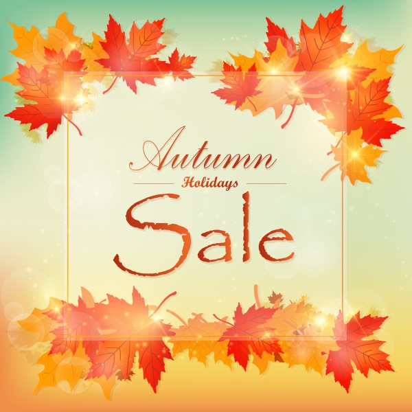 Collection of autumn sale and vector flyer template with lettering, bright fall leaves ((eps (20 files)