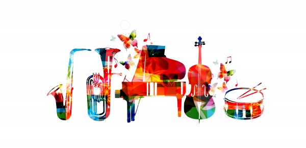 Music background with piano cello saxophone guitar harp ((eps (50 files)
